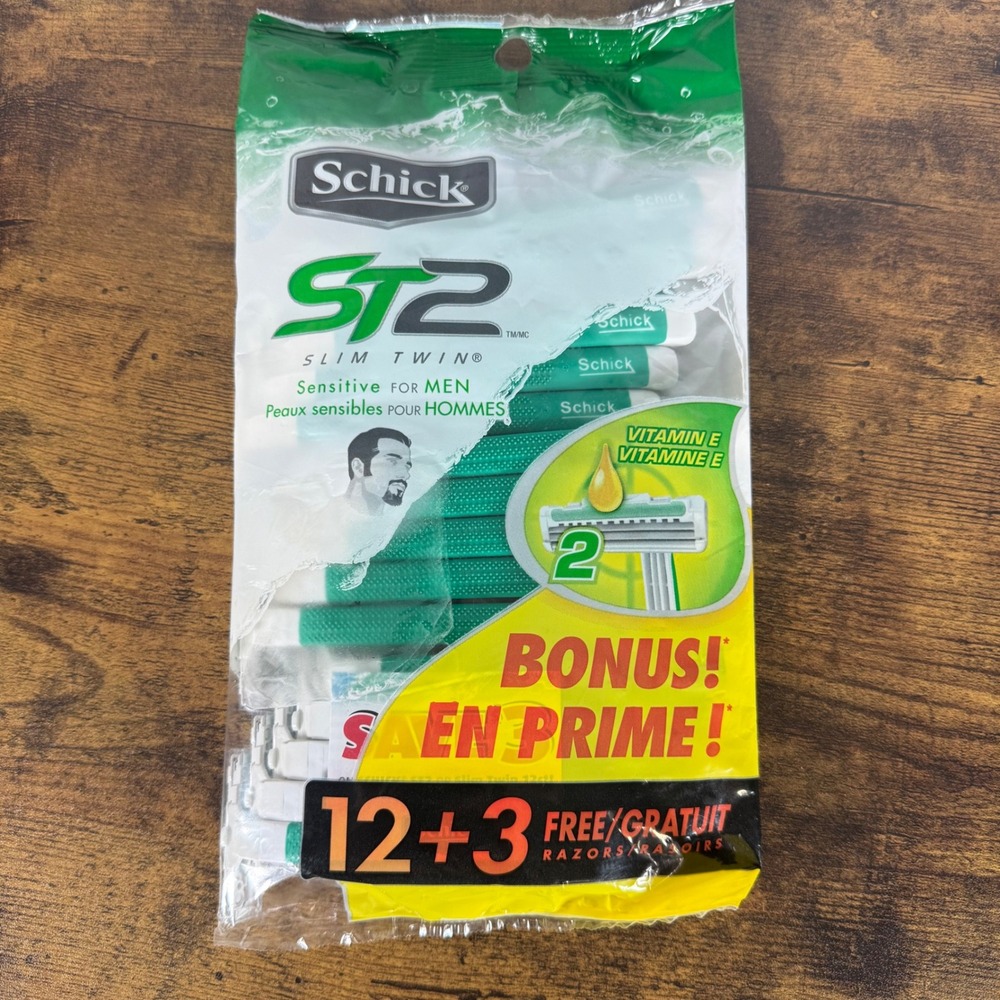 Schick Men's ST2 Slim Twin Disposable Razors 15 Count NEW Sensitive